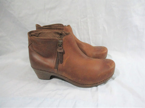 DANSKO Leather Booties Ankle Boots Shoes 40 BROWN Boho Hipster