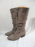 BORN BOC Knee High Slouch Suede LEATHER Moto RIDING BOOT Shoes BROWN 10