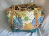 LUCKY BRAND suede leather hobo satchel shoulder bag tote canvas floral blue yellow