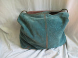LUCKY BRAND embossed suede leather hobo satchel shoulder bag tote canvas BLUE