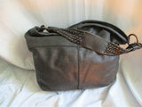 LUCKY BRAND leather hobo satchel paneled shoulder bag tote BLACK braid