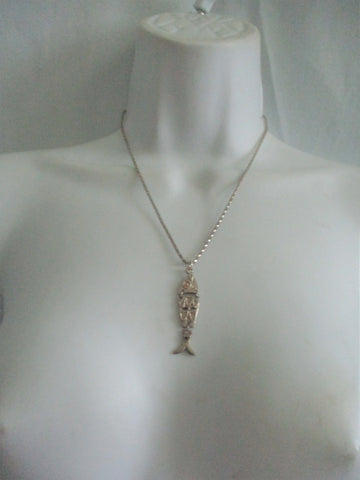 SILVER Moving FISH SKELETON PISCES Necklace Choker Mermaid