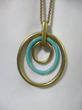NWT NEW LUCKY BRAND Triple Loop LARIAT NECKLACE Hoop GOLDTONE TURQUOISE