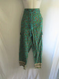 NEW SUNDANCE Drawstring Fringe Tassel Pant Floral Boho Festival Hippy L Aqua