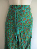 NEW SUNDANCE Drawstring Fringe Tassel Pant Floral Boho Festival Hippy L Aqua