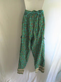 NEW SUNDANCE Drawstring Fringe Tassel Pant Floral Boho Festival Hippy L Aqua