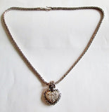18" HEART Rhinestone Braided PENDANT Necklace SILVER Choker LOVE Soulmate Chainlink Rope