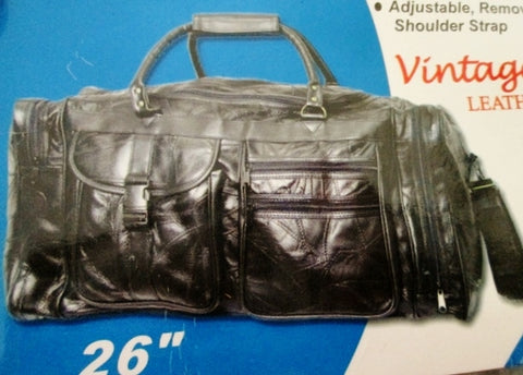 NEW NWT VINTAGE LEATHER Travel Carry-On Overnighter Luggage Duffle Bag BLACK XL