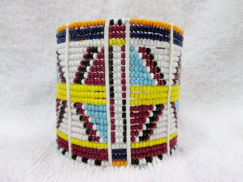 Handmade Multi-Strand AFRICA Bead BRACELET Tribal Ethnic Cuff Bangle WHITE MULTI