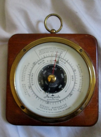Vintage AIRGUIDE FEE STEMWEDEL Rain Barometer Wood Brass Nautical Rustic Primitive
