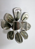 Chunky Retro GLASS FLOWER PETAL Silver Statement Ring Adjustable Jewelry Finger Art