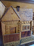 Vtg Carved Wood Diorama Picture Handmade Inlaid Folk Art HOUSE HOME LODGE TREE