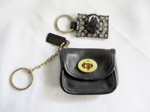Set COACH Mini Wallet Keychain BLACK JACQUARD Change Purse Keyring
