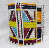 Handmade Multi-Strand AFRICA Bead BRACELET Tribal Ethnic Cuff Bangle WHITE MULTI