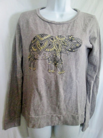 Womens LUCKY BRAND LOTUS Embroidered Elephant Sweatshirt Top S GRAY
