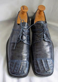 DAVID EDEN LEX Lizard Croc Leather OXFORD Shoe BLUE 11.5 Square Toe Derby Mens