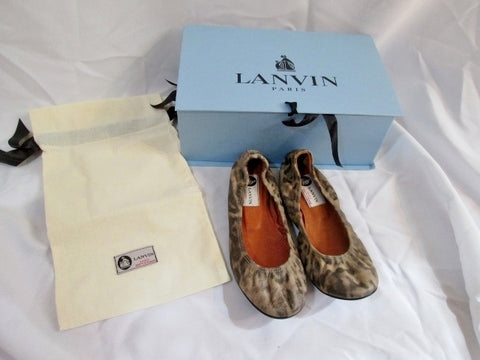 NEW Womens LANVIN PARIS LACELOT Leather Ballet Flat Shoe 36.5 / 6 LEOPARD