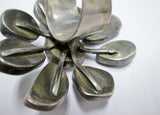 Chunky Retro GLASS FLOWER PETAL Silver Statement Ring Adjustable Jewelry Finger Art