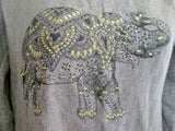 Womens LUCKY BRAND LOTUS Embroidered Elephant Sweatshirt Top S GRAY