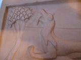Handmade Ceramic DOG FISH BIRD HUNTING Sculpture Folk Wall Art Relief Plaque