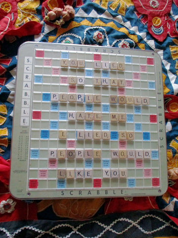 YOU LIED SO THAT PEOPLE WOULD HATE ME Scrabble Art Wall Handmade