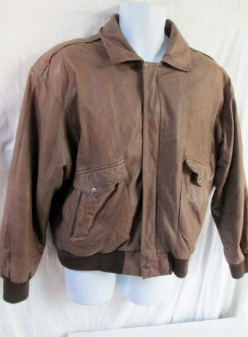 MENS ROUNDTREE & YORKE Leather flight bomber moto jacket coat BROWN XL