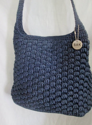 THE SAK Hobo Shoulder Bag Knit Vegan Handbag Purse Hippie Sling BLUE