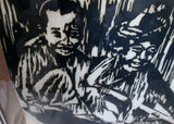 Vintage THREE ON A RIVER ALIX B. LANDMAN Framed Print ART WOODCUT BOAT CHILD