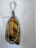 Genuine TIGER EYE STONE Pendant Necklace Collar Natural Crystal Wire Wrap Boho Rock