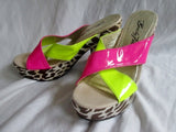 NEW Womens BEVERLY FELDMAN Sandals High Heel AMARETTO Leopard Yellow Pink 10