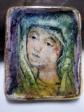 Vtg Antique RELIGIOUS WOMAN FACE PORTRAIT Ceramic Pottery Pin Brooch Art Pendant