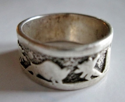 Signed 925 STERLING Silver Ring ANIMAL DINOSAUR Sz 6.5 Band Statement Jewelry 5.2g Wedding
