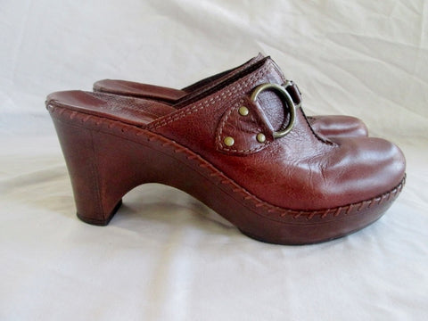 Womens NURTURE Leather Clog Shoe Slip-On Loafer Comfort 8.5 Mule BROWN Horsebit