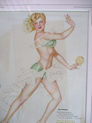 Vintage 1940s Alberto Vargas COVER GIRL Pinup Girl ART Print MISS OCTOBER Pin-Up