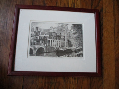 Ltd Ed GERMAN CANAL BOAT House Lithograph Picture Print ART Decor