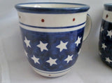 Set 2 Boleslawiec polish pottery MUG CUP RED WHITE BLUE Star Patriotic POLAND