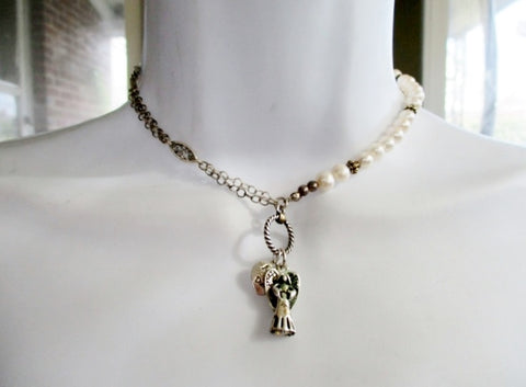ANGEL OF DREAMS SILVER PENDANT Necklace Rhinestone PROTECTION Charm Pearl