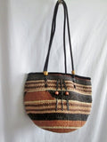 Woven STRING STRAW Basket Sling Satchel Shoulder Market Bucket Bag BROWN BLACK Ethnic