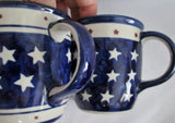 Set 2 Boleslawiec polish pottery MUG CUP RED WHITE BLUE Star Patriotic POLAND
