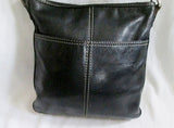 FOSSIL leather messenger satchel shoulder hobo saddle bag swingpack BLACK pouch