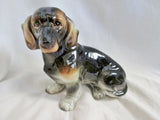 Vtg Antique DOG DACHSHUND Hound COIN BANK Ceramic Figurine Porcelain BLACK