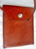 Mini Leather hippie shoulder bag crossbody purse travel pouch boho COGNAC BROWN