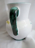 GMUNDNER KERAMIK Handpainted pitcher BUCK DEER Pottery Ceramic Austria WHITE GREEN
