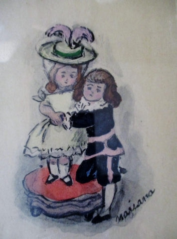 Signed MARIANA MARIAN FOSTER CURTISS Painting WATERCOLOR Art Children Vintage