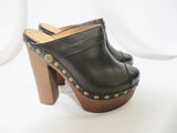 NEW CHANEL Leather High Heel Stud CLOG Shoe 36.5 6 BLACK Womens