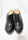 NEW CHANEL Leather High Heel Stud CLOG Shoe 36.5 6 BLACK Womens