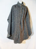 SAXTON-HALL Herringbone Tweed Wool PONCHO CAPE COAT Jacket M GRAY Womens