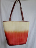 LE SAC Handmade Woven Tote Satchel Carryall Purse OMBRE BEIGE RED TAN