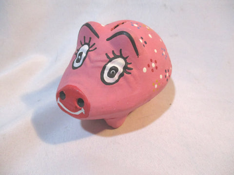 Handmade Hand Painted PINK PIG PIGGY BANK Coin Savings Money Sculpture