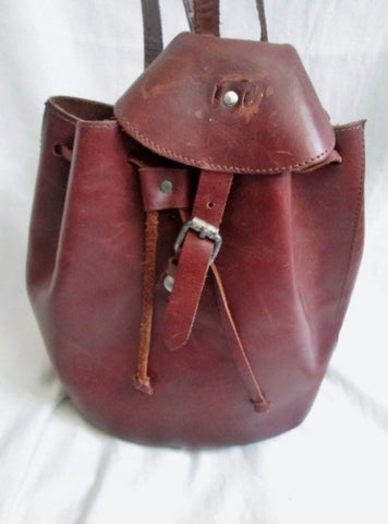 All Leather Drawstring Snap BACKPACK Shoulder Rucksack Travel BAG BROWN Boho